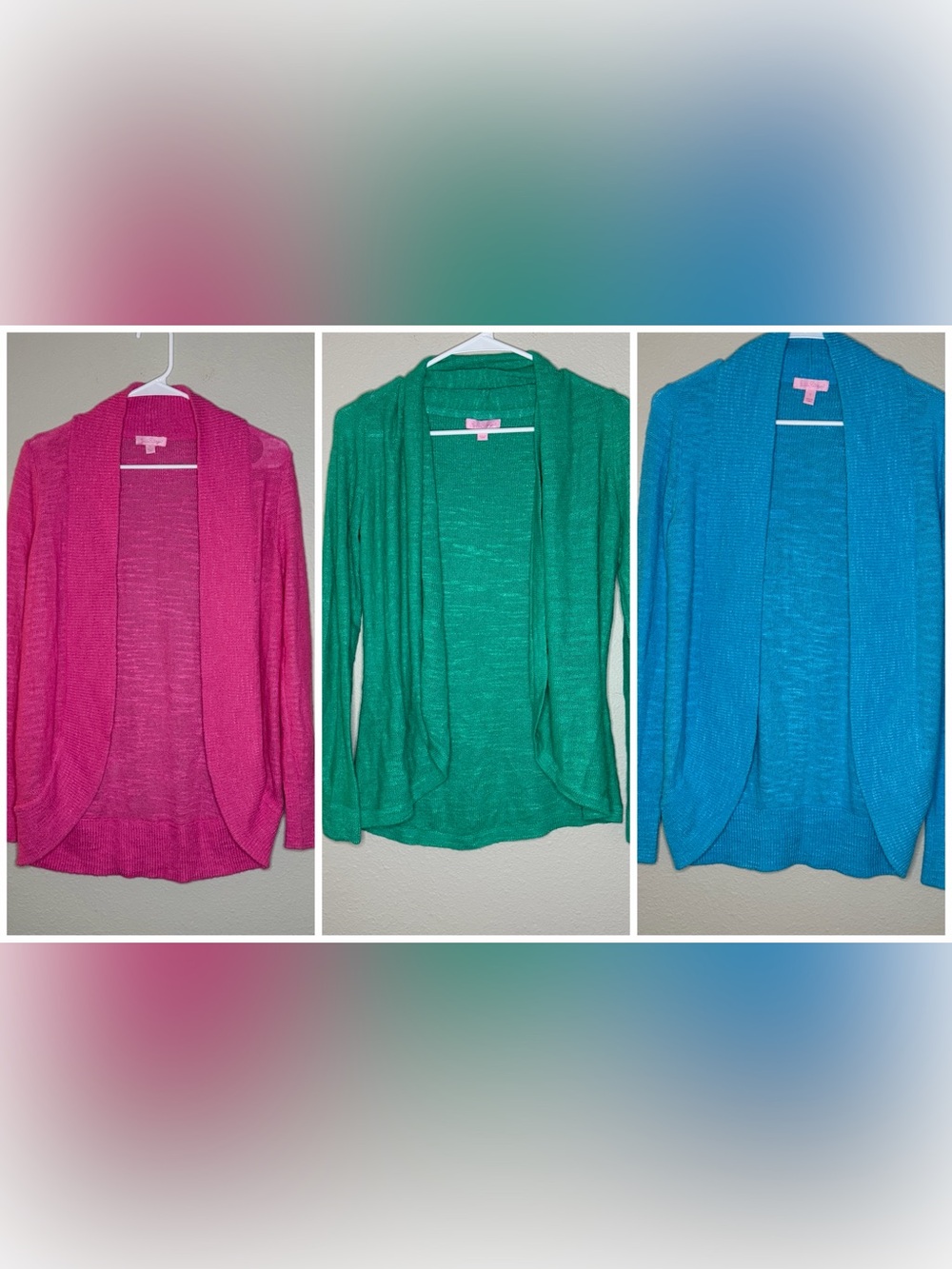 Lot Of 3 Lilly Pulitzer Womens Open Cardigan’s Lightweight Pink, Green, Blue